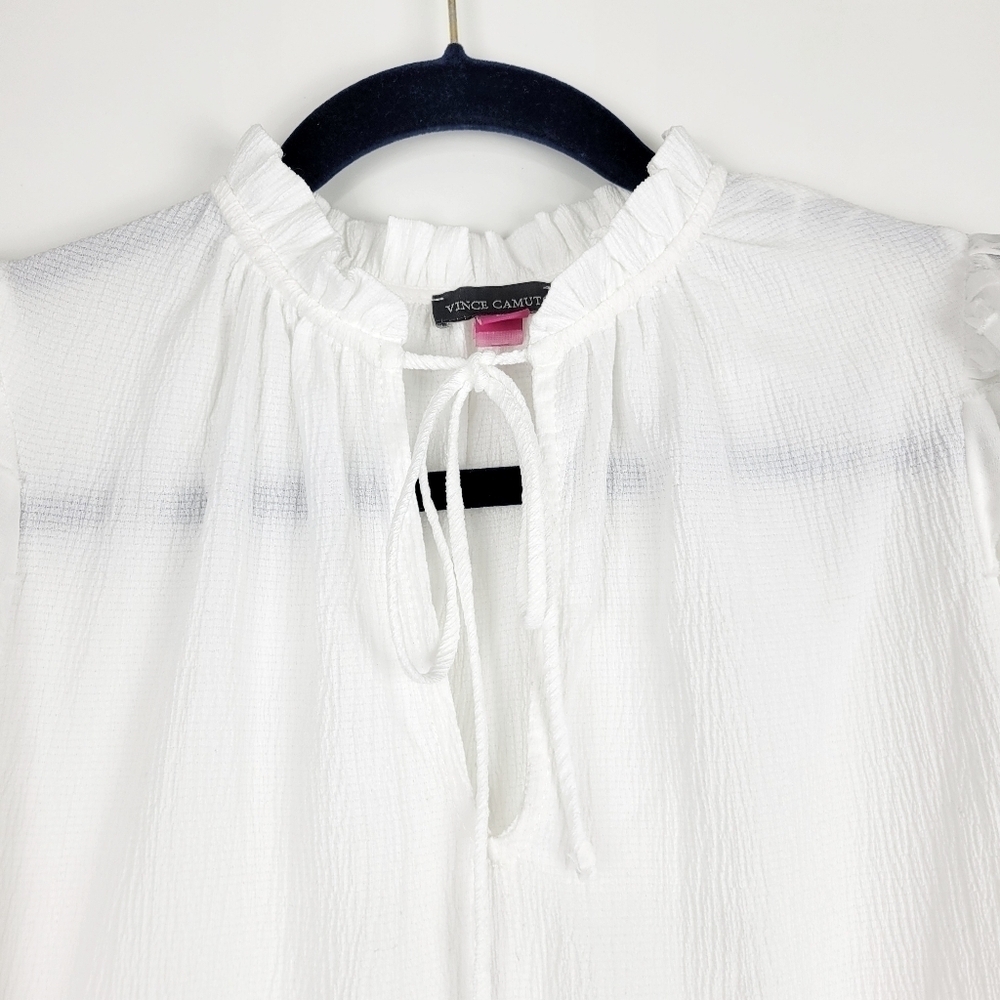 NWT Vince Camuto Falling For Florals Puff Sleeve Top Lace Ruffled New Ivory Sz M - Picture 7 of 11